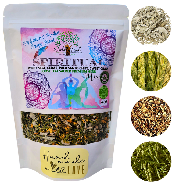 Spiritual Incense Blend Positive Energy Magical Herbs Mix: Organic Dried Sage, Sweet Grass, Palo Santo, Dried Cedar, Medicinal Herbs for Burning