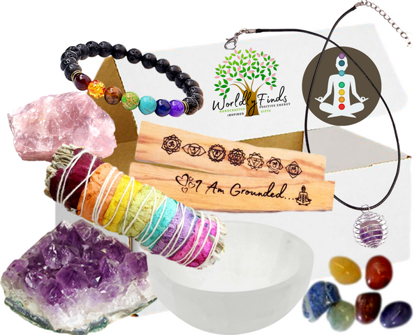 Chakra Crystal Healing 15 Pc Aura Cleansing Kit - I am Grounded - Chakra Sage Set